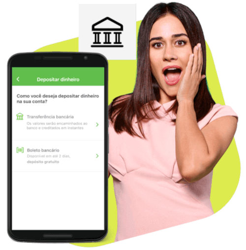 Material de divulgação da conta digital do PagSeguro, a PagBank, nele a modelo mostra o aplicativo Android.